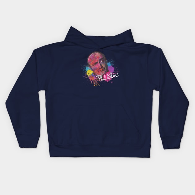 Phil Collins Face Watercolor Painting Vintage Look Kids Hoodie by Bingung Mikir Nama Design